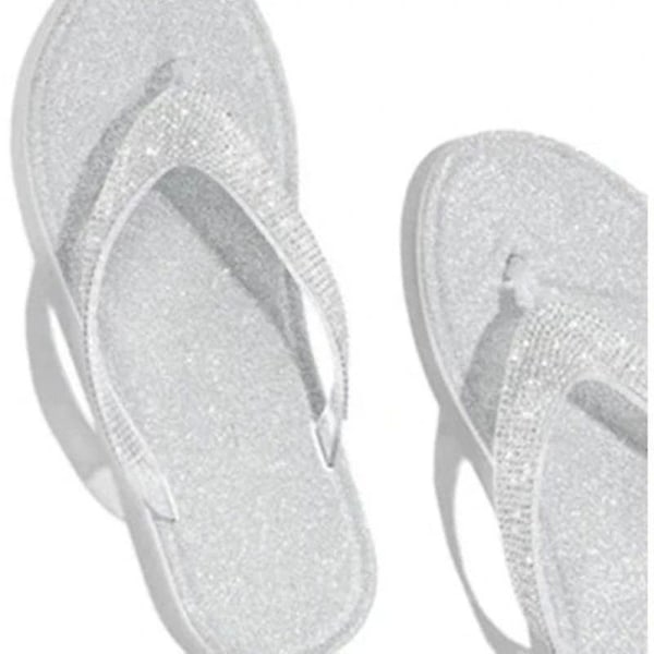 Dames Rhinestone Glitter Flade Slippers Slip On Sandaler Strand Sommer Flip Flops