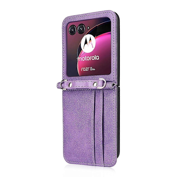 Hard PC + PU Lærdeksel for Motorola Razr 40 Ultra 5G - Endelt Design med Kortlommer og Lanyard