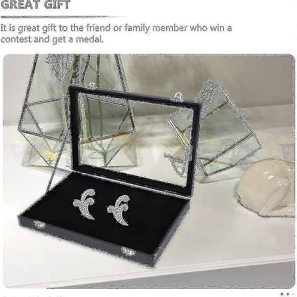 Brosche Opbevaringsdisplaykasse med Glaslåg Pins Displayboks Smykkeboks Organizer Stabelbar Smykketray til Brystpin Brosche Samleobjekter Sort