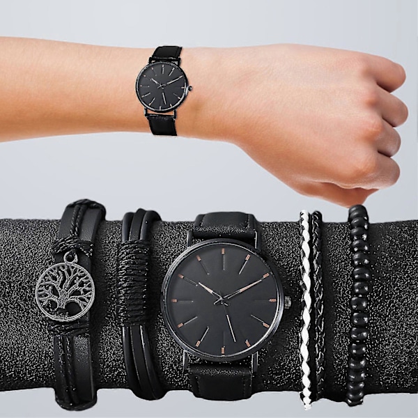 1 Sett Herre Klokke Armbåndsett Justerbar Kunstig Lærreim Nøyaktig Rundt Urskive Forretningsmann Casual Sport Kvarts Armbåndsur Mote Smykker Bursdag
