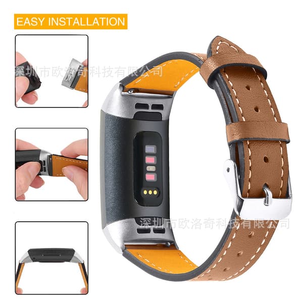 INF Fitbit Charge 3/4 Armband Läder Svart