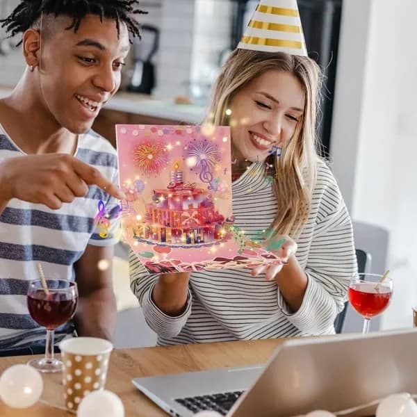 Musikalsk bursdagskort 3D gratulasjonskort - Fin gave Rosa