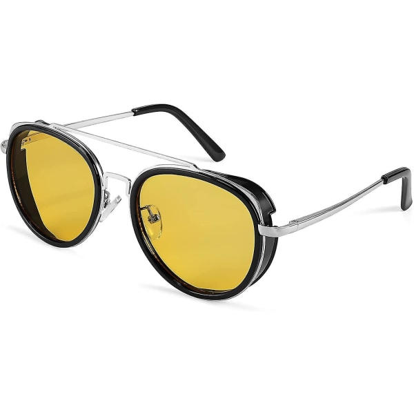 Retro Steam Punk Solbriller Runde Steampunk Dobbeltbro Aviator Briller Til Kvinder Mænd B2822