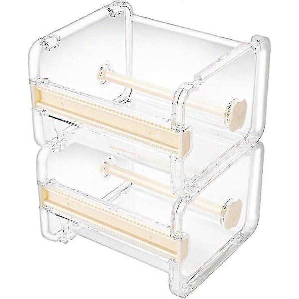 2-pack Transparent Desktop Multi Dispenser, Tejpklippare, Tejprulls Hållare (Ingår ej Maskeringstejp) (Beige)