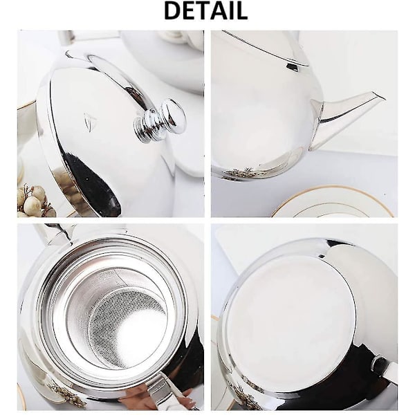 Tekande med Infuser til Løse Teblade 2 Liter Rustfrit Stål Tekande Kaffe Vand Lille Kedel Filter Sæt Varmer Tekande til Kogeplade Induktionsovn