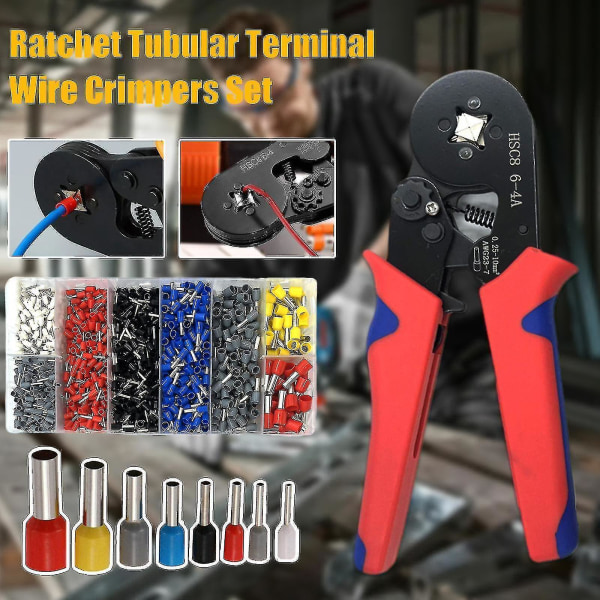 Ratchet Tubular Terminal Wire Crimpers Tool Set(Färg: 800st terminaler)