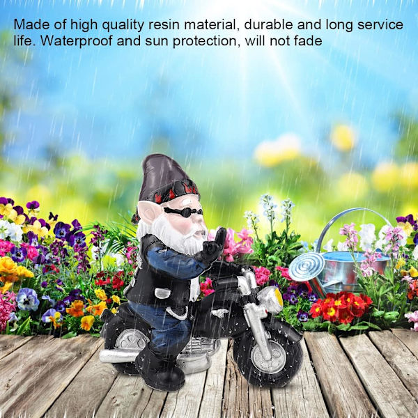 Moottoripyöräilijä-tonttupuutarhakoristeet 13 cm Hauska tonttu moottoripyörällä Ulkokoriste Resin Garden Gnome Statue terassille nurmikolle pihan taidekoristeeksi
