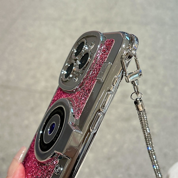 Til iPhone 15 Pro Max Etui Kamera Form Anti-Drop Telefon Cover Glitter Pudder TPU Telefon Skal