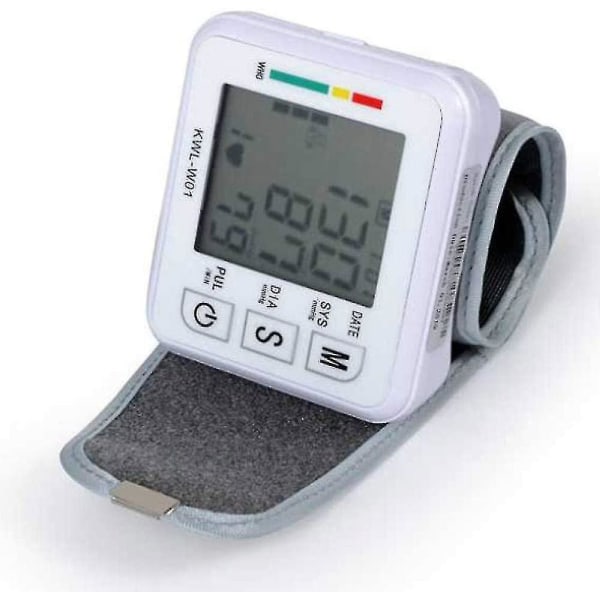Automatisk blodtryksmåler med bærbar kasse Uregelmæssig hjerteslag Bp og justerbar håndledsmanchet perfekt til sundhedsovervågning