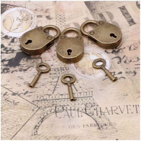 Vintage antik stil Mini Archaize hengelåser nøkkellås med nøkkel, mini bronsegave