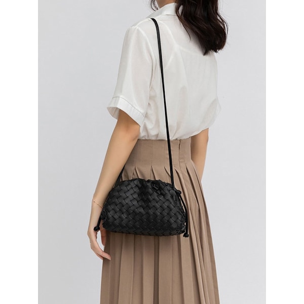 PU Woven Bag Skuldertaske Cloud Mini Læder Clutch Taske d