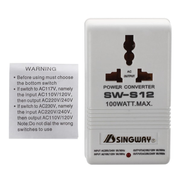 Singway 100w 110v/120v til 220v/240v spændingsomformer hvid