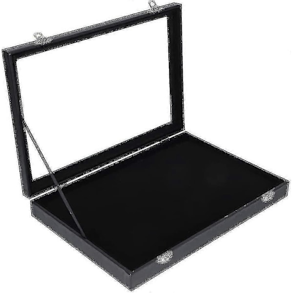 Brosche Opbevaringsdisplaykasse med Glaslåg Pins Displayboks Smykkeboks Organizer Stabelbar Smykketray til Brystpin Brosche Samleobjekter Sort