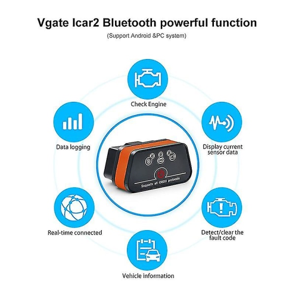 Vgate Icar2 Bluetooth/wifi Obd2 Diagnostiikkatyökalu Elm327 Obd 2 Skanneri Mini Elm 327 Icar 2 Yhteensopiva Android/pc/ios Obdii-koodinlukijan kanssa