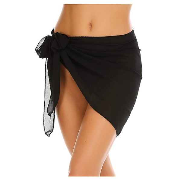 Kvinder kort Sarong Beach Wrap Sheer Bikini Wrap Chiffon Bluse Badedragt (1 stk - Sort)