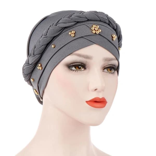 Dame turbanlue perleskjerf grey