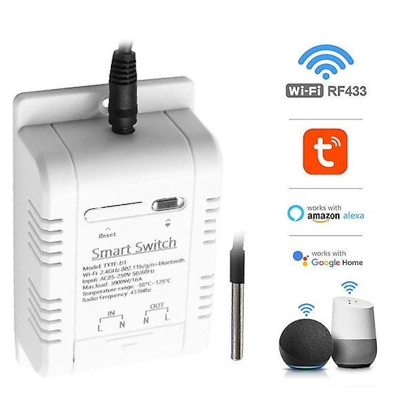 Wifi-temperaturbrytare 16a Tuya Smart Rf433 Intelligent Thermostat Ds18b20 Temperatursensor Vattentät Realtidsövervakning