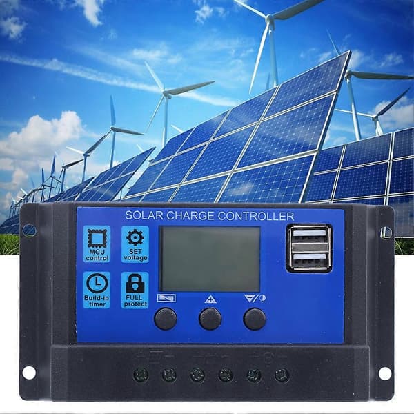 Solcellepanelregulator LCD-skjerm Batteriladingstyring Dobbel USB-utgang 12V/24V 20A YEMAA