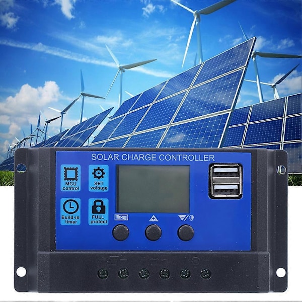 Solpanelregulator med LCD-display, batteriladdningskontroll, dubbla USB-utgångar, 12V/24V 20A YEMAA