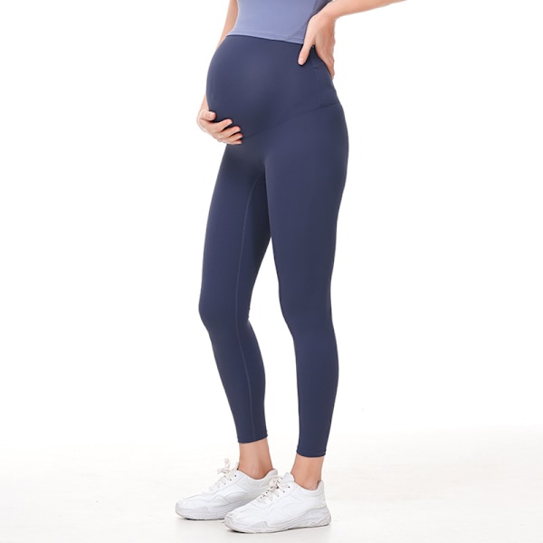 Gravide Leggings med Blød Maveunderstøttelse Elastisk Justerbar Højtaljet Graviditetsbukser Yoga Pyjamas - Grå Blå