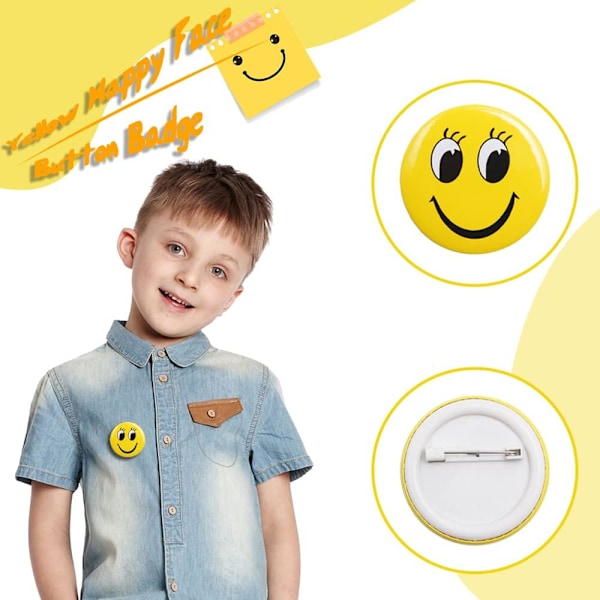 40 Smiley Face-märken, 45mm gula knappnålar Smiley Face-märken Runda belöningsmärken för ryggsäckar, hattar, kläddekoration, skola, presenter (stora)