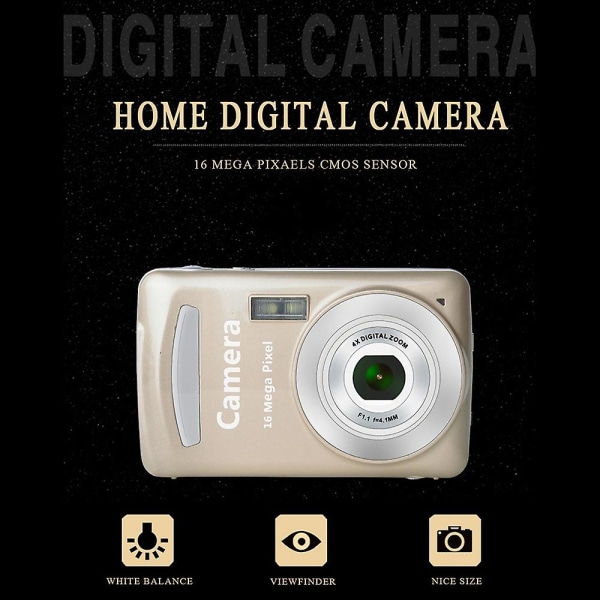 Digitaalikamera, kannettavat kamerat 16 miljoonan HD pikselin kompakti kotidigikamera lapsille teini-ikäisille senioreille kultainen