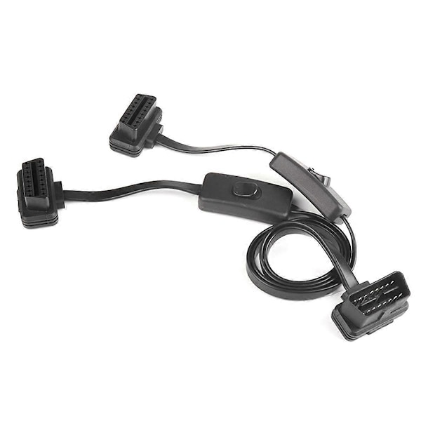 60CM Lång OBD2 16-stifts Förlängningskabel med Strömbrytare Platt Tråd Adapter Auto 1 Hane till 2 Hon OBD 16-stifts Konverteringsplugg
