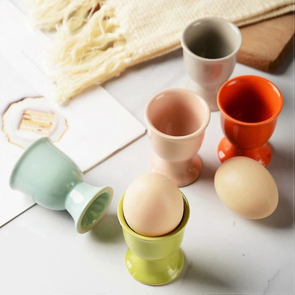 4-pack Äggkoppshållare i Keramik, Frukostkokta Äggkoppshållare Set, Enfärgade Keramikkoppar, Lämpliga för Mikrovågsugn och Diskmaskin (di Man)