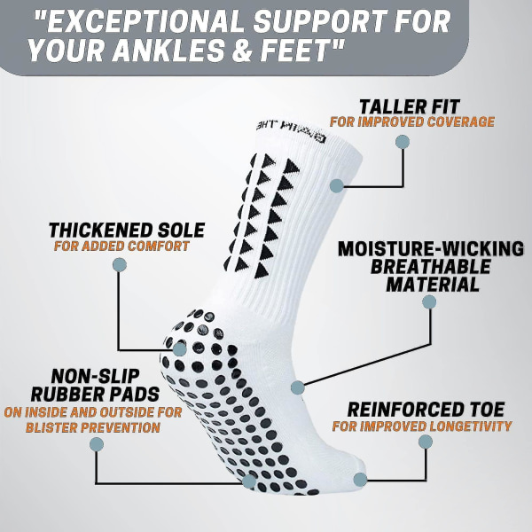 The Edge Grip Socks Fotbollsstrumpor-herr Fotbollsstrumpor Anti Halkstrumpor Vita Fotbollsstrumpor Halkfria strumpor för