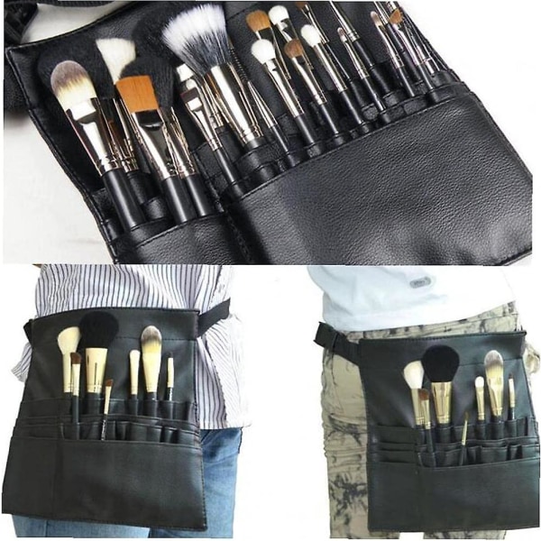 PU Læder Makeup Pensel Talje Taske Bærbar Kosmetik Pensel Holder Organizer Med Artist Bælte Rem (udfoldet) Velegnet Til Kvinder I Alle Aldre Sort 1stk