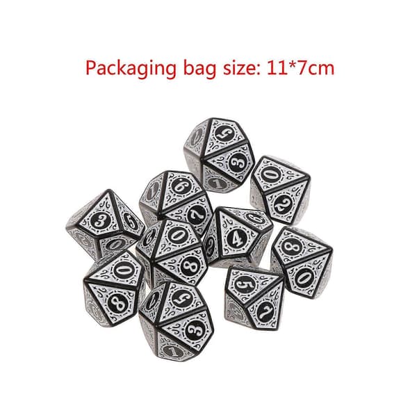 10 stk Polyhedrale 10-sidige Carved Pattern Terninger Sett D10 Akryl Spill Terninger Sett