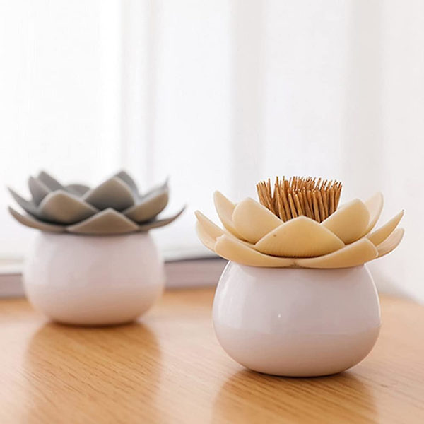 Bomulds Puder Holder, Lotus Formet Tandstikker Bud Uldsvamp Dispenser Organizer Beholder Badeværelse Opbevaringsboks (grå+beige 2stk)