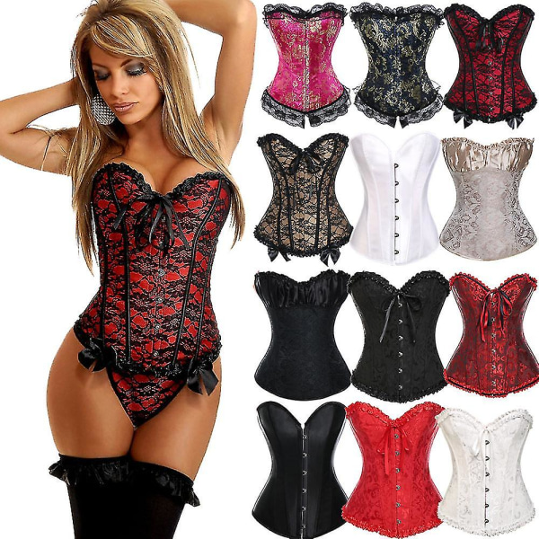 X Ny Steampunk Stålbenet Snørebånd Ryg Sexet krop Bustier Overbust Korset Kvinder Talje Cincher Korsetter Sort P