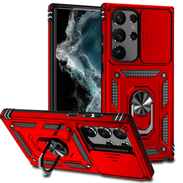 Anvendelig til SM S20 Ultra Ring Push Window Mobiltelefon Etui To-i-én Beslag Anti-fald Beskyttende Cover Red