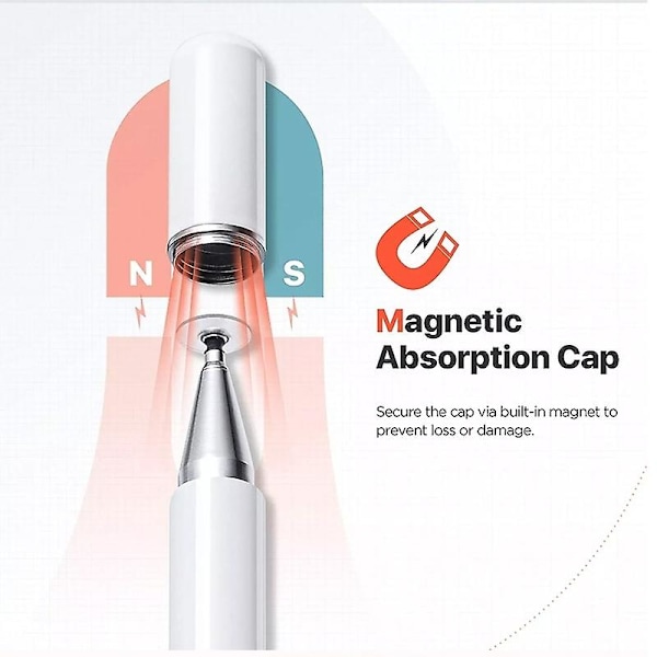 Högprecisions Magnetisk Sugning Passiv Kapacitiv Pennstylus med 1 Pennhuvud (Vit)