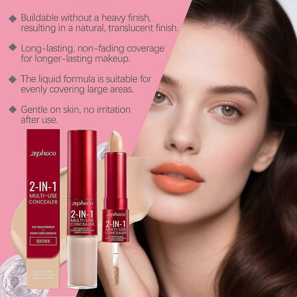 Hide Blurring Concealer - Cremet tekstur, dækker mørke rande og rynker, dobbelt formel (flydende spids og balm-stift), langtidsholdbar
