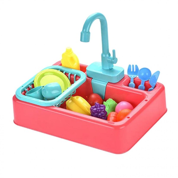 Pretend Play Kitchen Sink Toy Set Cut Vegetables Simulated Water Faucet Blue