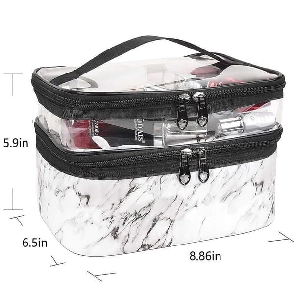 Makeup Tasker Dobbelt Lag Rejse Kosmetik Tasker Makeup Organizer Toilet Tasker (Hvid marmor)
