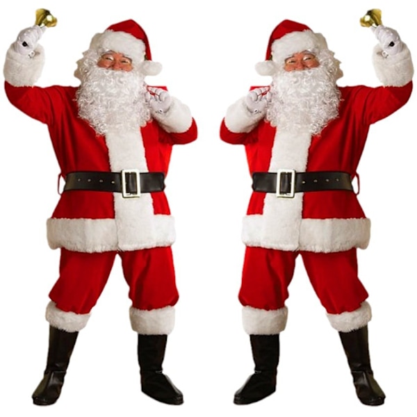 Högkvalitativ Jultomtekostym 7-delad Set, Jultomtekostym för Vuxna, Rollspel, Jultomtekostym Plus Jultomte XL-2xL (large size)