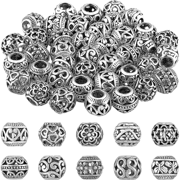 40 stykker Silver Tone Spacer Løse perler Hule filigran tibetanske perler Legeringsperler Spacer 12 Mm Tiny Metal Bea