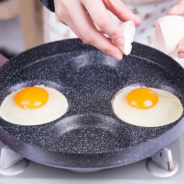 Aluminium 4-kopps stekepanne for egg, non-stick eggkokerpanne