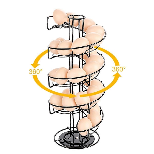Munanjakaja, munakierre ruostumattomasta teräksestä, spiraalimalli, munateline säilytykseen noin 30-36 munalle, musta