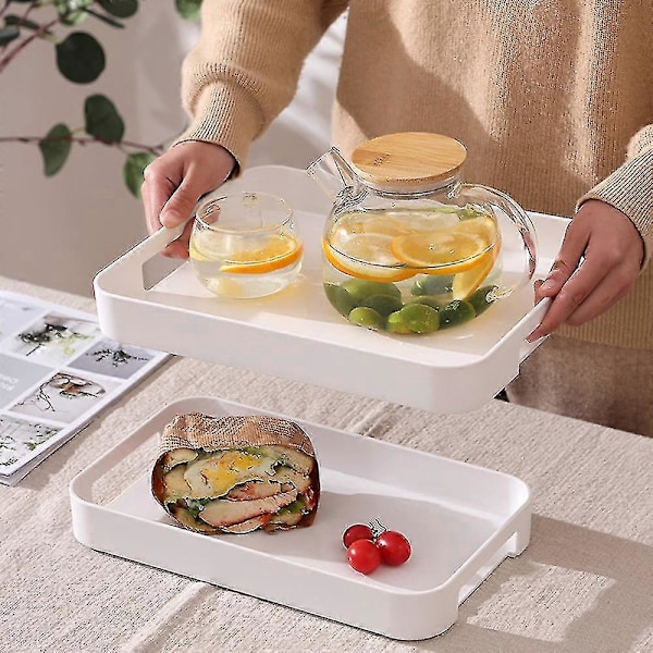 Vit Serveringsbricka med Handtag Stabil Rektangulär Plast Serveringsfat