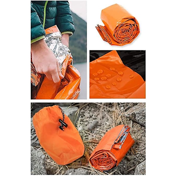 Överlevnads sovsäck, nödkit nödfilt, återanvändbar, lämplig för utomhuscamping, vandring (1 styck - orange)
