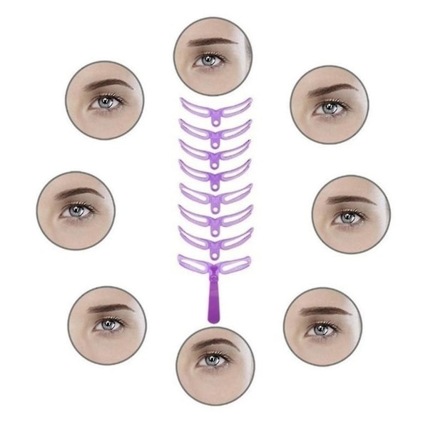 8 stk øjenbrynsskabeloner med håndtag og rem Vaskbar genanvendelig øjenbrynskabelon