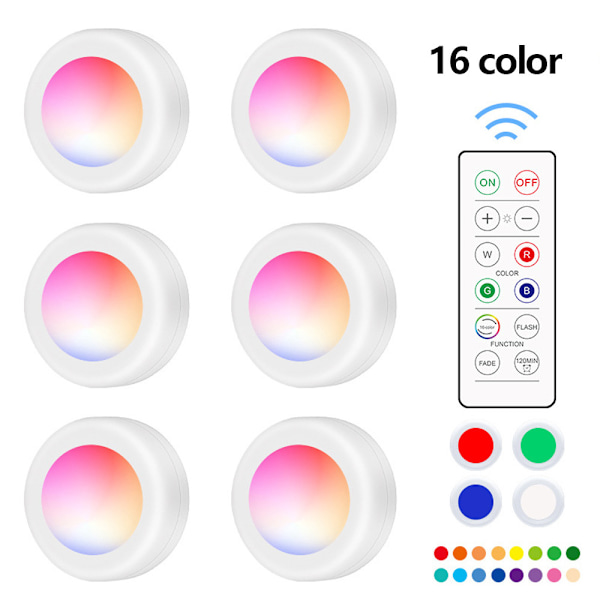 LED-spotlightsett med 16 farger, rask strobe-effekt, 6 stilige lamper og 2 praktiske fjernkontroller