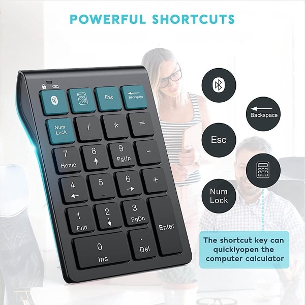 Trådløst Bluetooth nummertastatur, 22-taster bærbart slankt numerisk tastatur til bærbar computer, pc, stationær, notebook