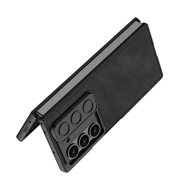 Fodral för vikbar mobiltelefon SM Galaxy ZFold6, med tryckknappsfönster, frostad läderskal, stöttåligt Matte Black