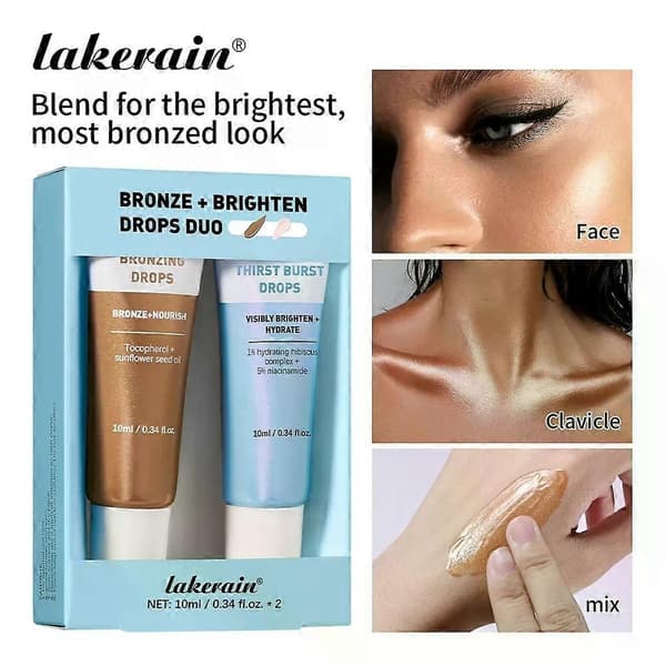 Bronzing Drops & Thirst Burst Drops Duo, Nourish Cream Bronzer Drop, Brighten Thirst Burst Hydration drops, Sunless Tanning For Sunkissed Glow, Hyalur