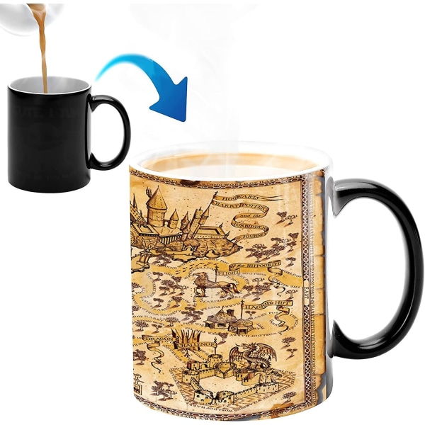 Lämpöväriä vaihtava muki,wmancok 11 Oz Magic Ceramic Cup -kahvi-teemaidolle, Harrypottermaickartan kuva paljastuu, kun kuumaa nestettä lisätään